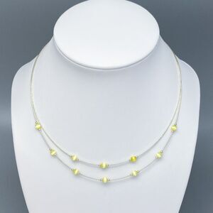 Sterling Silver 925 Yellow Simulated Tiger's Eye Station Necklace 15.5-17.5"
